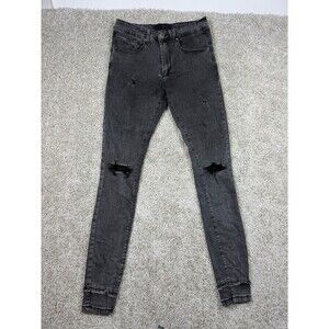 Kollar Men's Distressed Tapered Black Button Fly 203 Rock Star Jeans Size 30